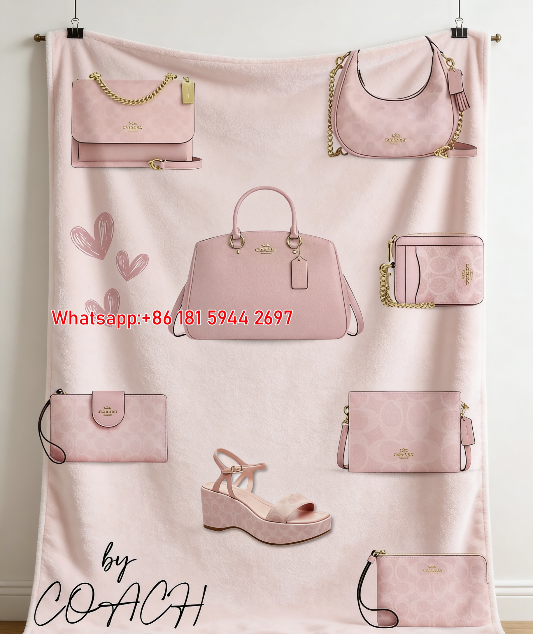 Coach Pink Collection Print Flannel Throw Blanket for Sofa C119